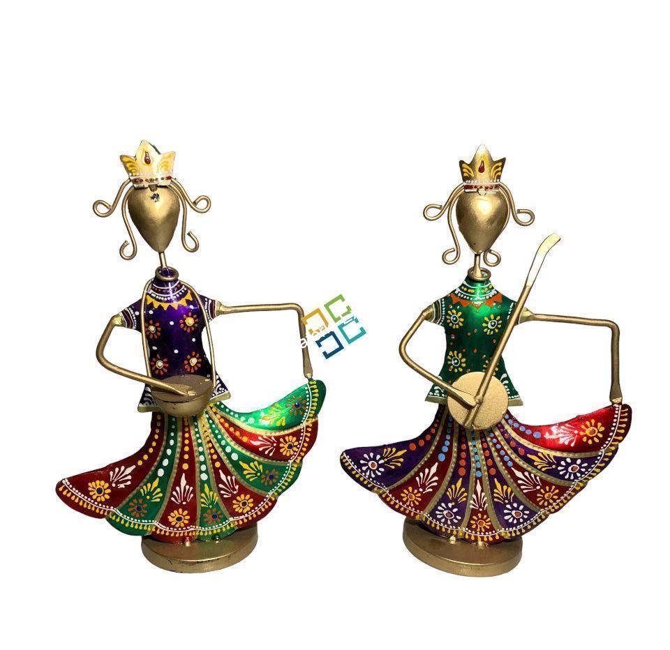 Metal Handicraft Musicians Women Figurine (Set of 2) Playing Music Showpiece, for Home , Hotels  Decorations -