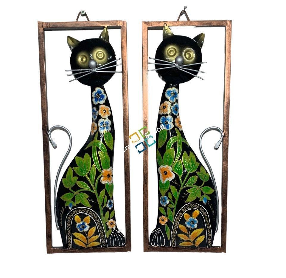 Cat Metal Wall Hanging Handmade Frame Panels (Set of 2) | Wall Decoration Hand painted Art For Living Rooms ,Hotels ,Office Decorations