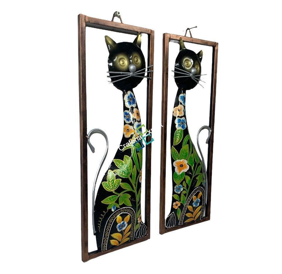 Cat Metal Wall Hanging Handmade Frame Panels (Set of 2) | Wall Decoration Hand painted Art For Living Rooms ,Hotels ,Office Decorations