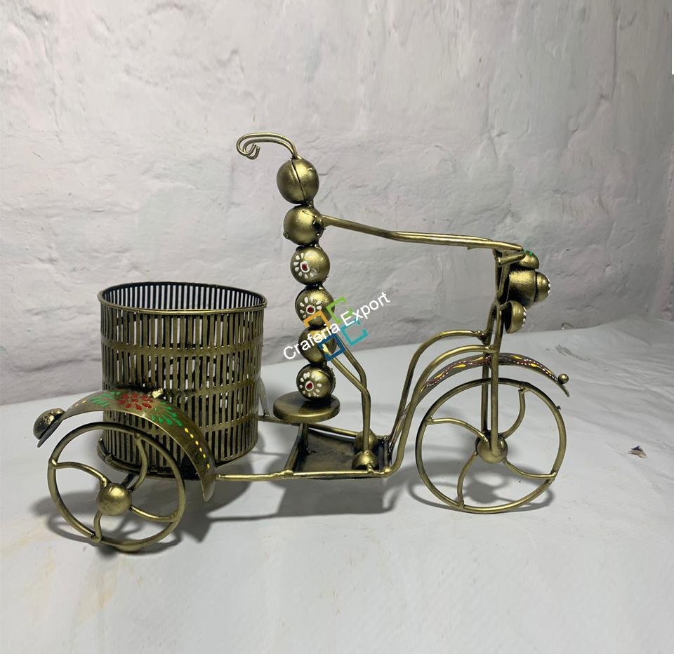 Handmade Metal Caterpillar Bike Pen Holder Showpiece Decorative Table Organizer -Gifting Option