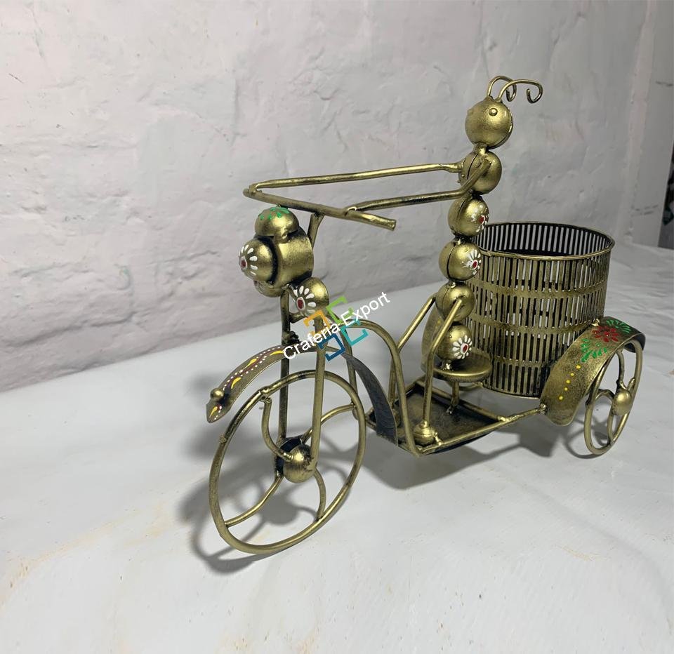 Handmade Metal Caterpillar Bike Pen Holder Showpiece Decorative Table Organizer -Gifting Option