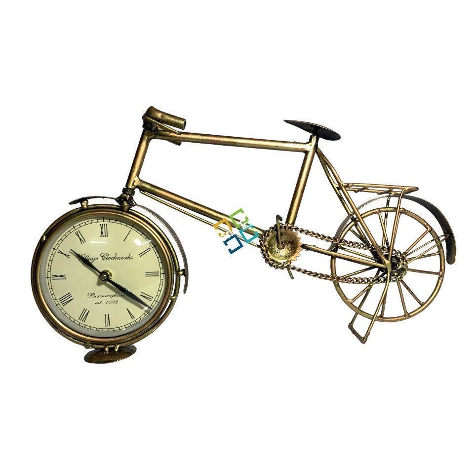 Handicraft Metal Cycle Table Organizer With Clock