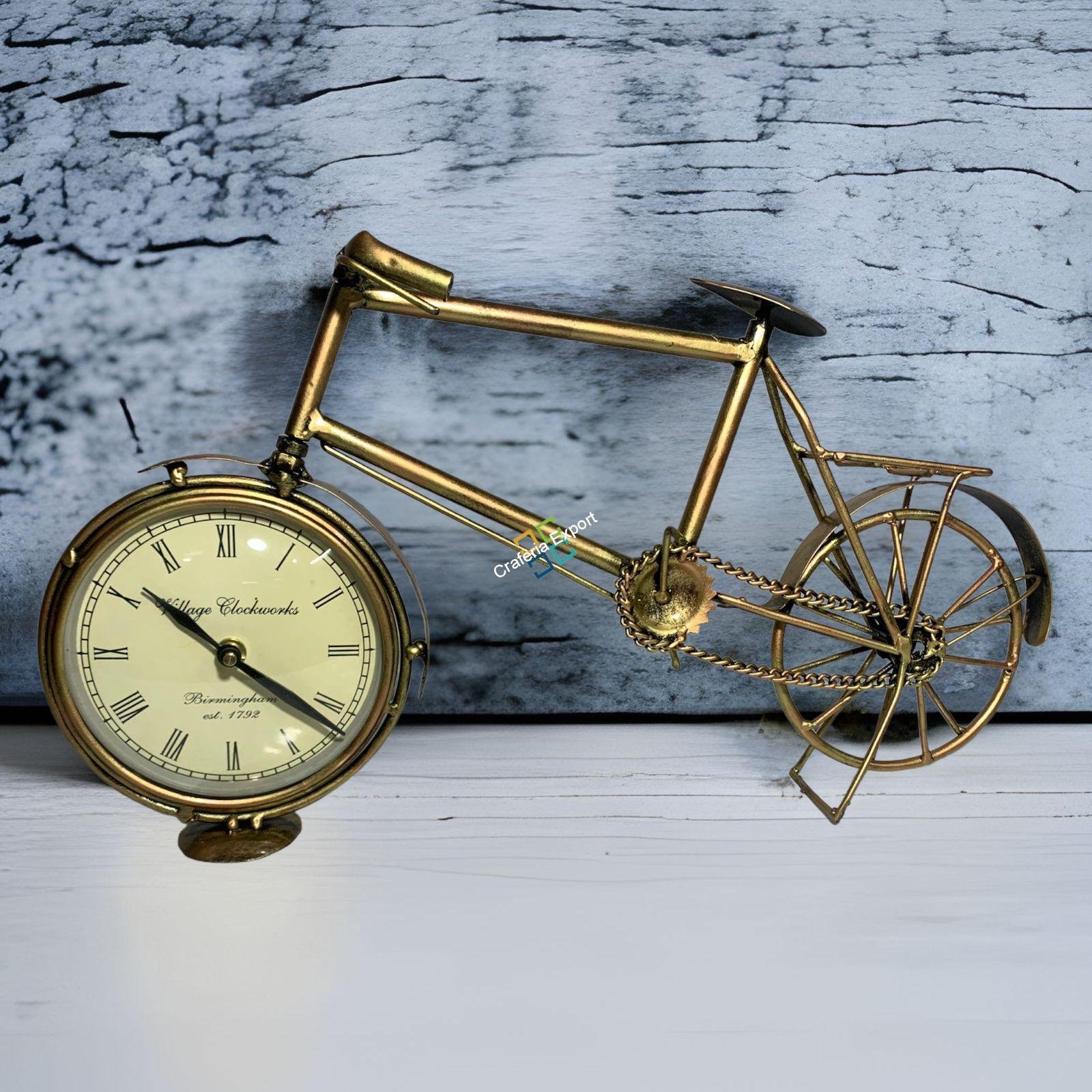 Handicraft Metal Cycle Table Organizer With Clock