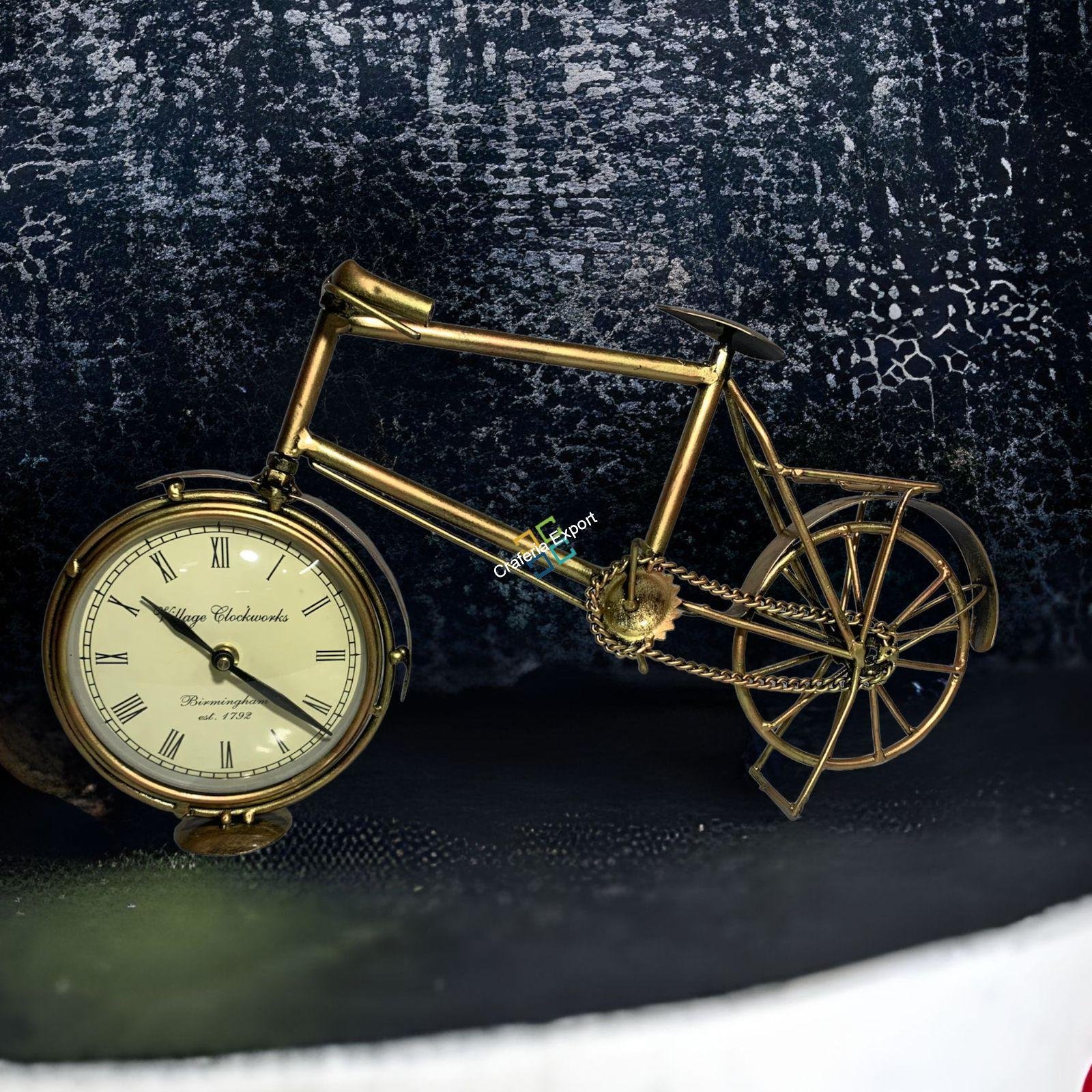 Handicraft Metal Cycle Table Organizer With Clock