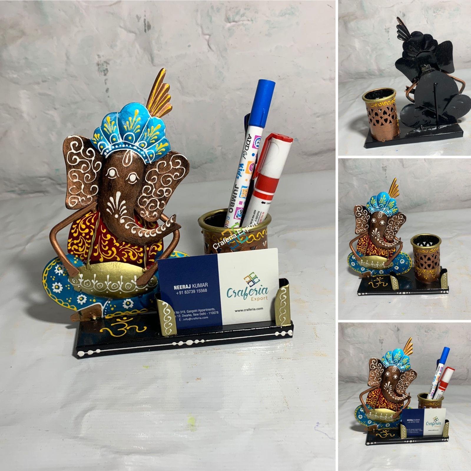 Multicolored Metal Ganesh Pen Stand/Card Holder