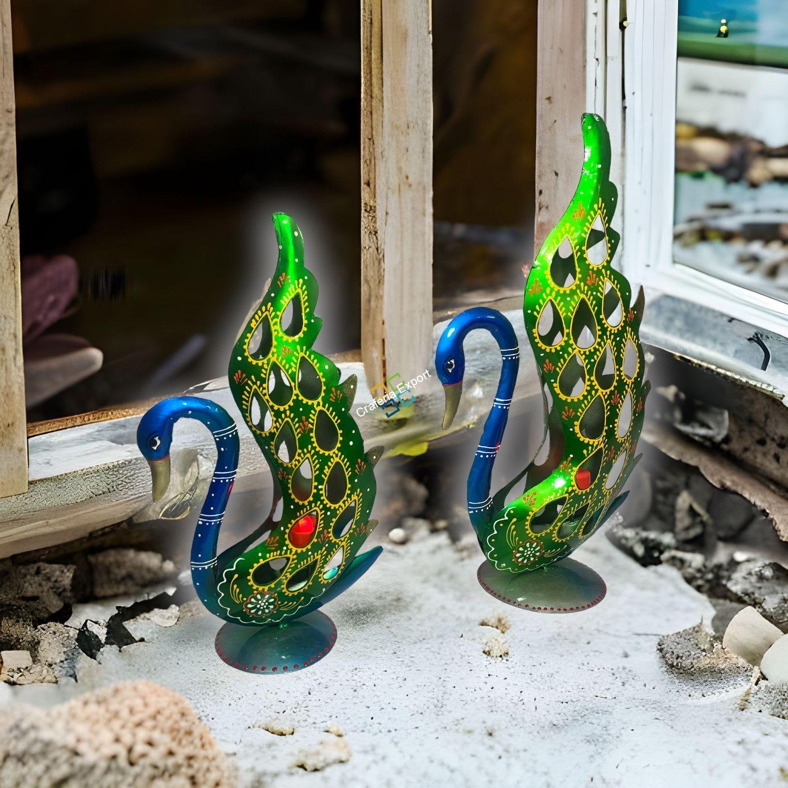 Beautiful peacock showpiece with candle holder stand set of 2 for home decor