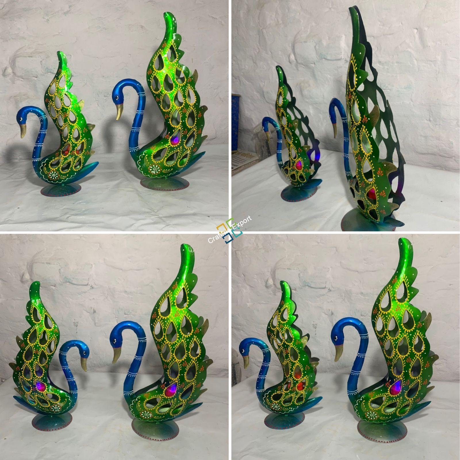 Beautiful peacock showpiece with candle holder stand set of 2 for home decor