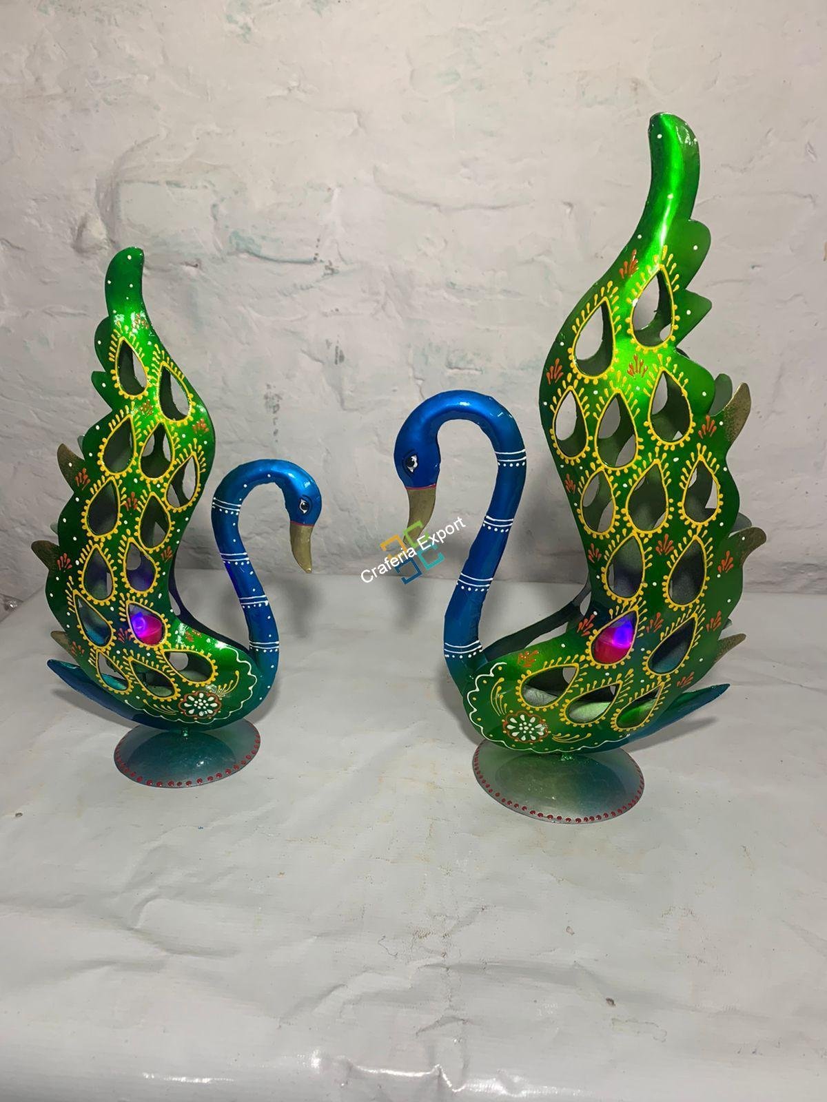 Beautiful peacock showpiece with candle holder stand set of 2 for home decor