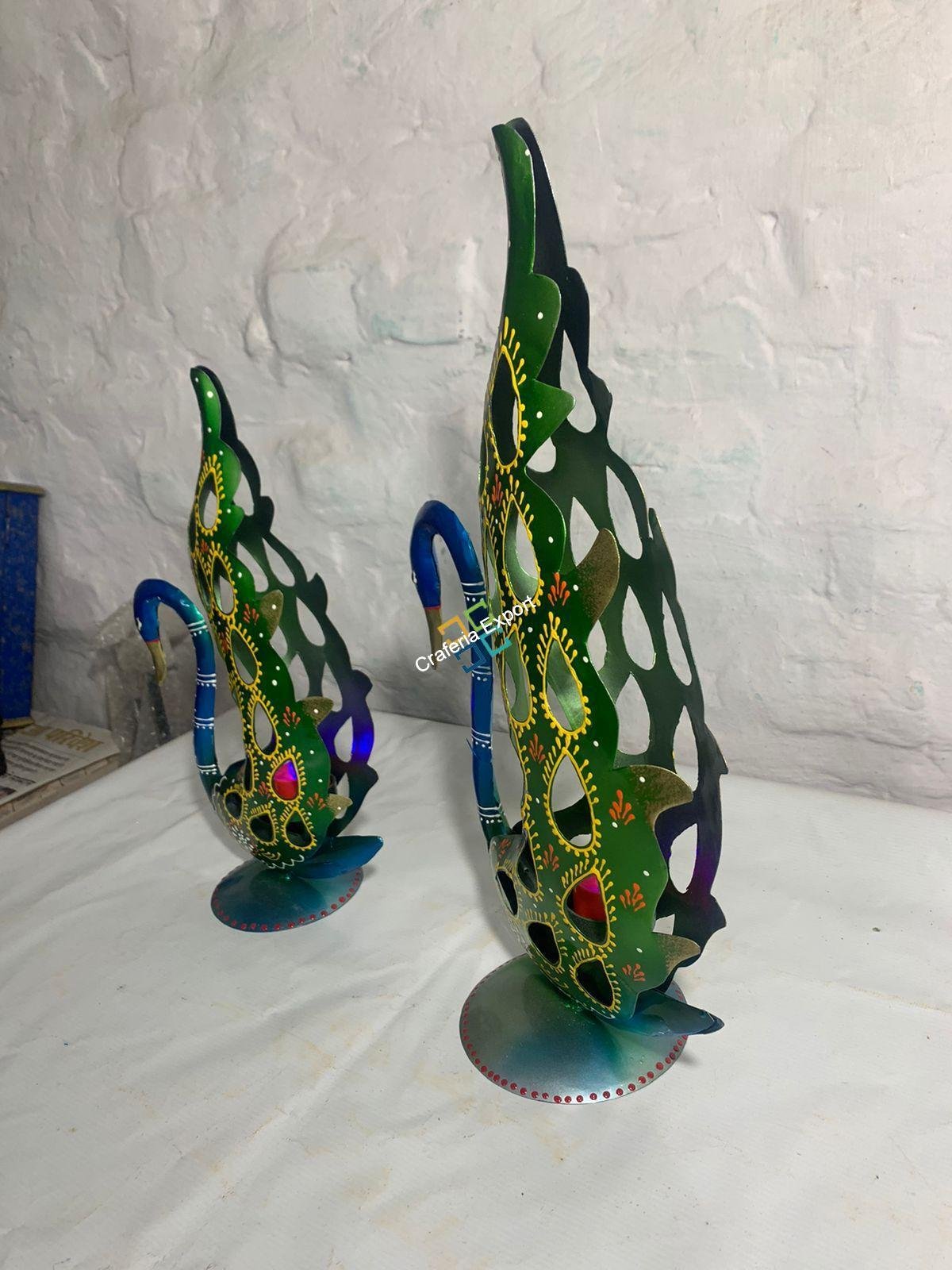 Beautiful peacock showpiece with candle holder stand set of 2 for home decor