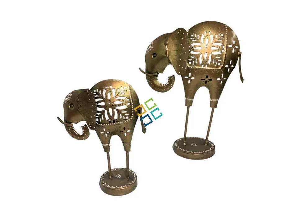 Metal Elephant Tea Light Candle Holder Stand Decorative Showpiece for Home/Gifts  set of 2