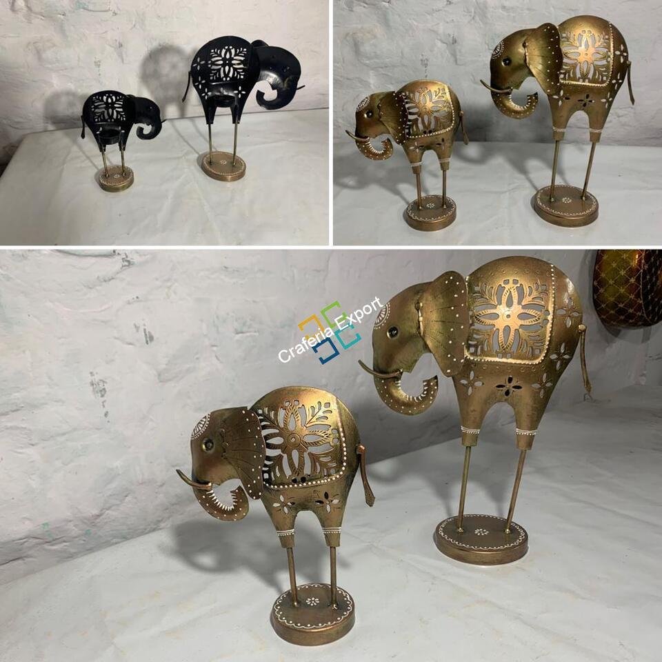 Metal Elephant Tea Light Candle Holder Stand Decorative Showpiece for Home/Gifts  set of 2