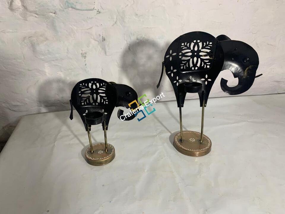Metal Elephant Tea Light Candle Holder Stand Decorative Showpiece for Home/Gifts  set of 2