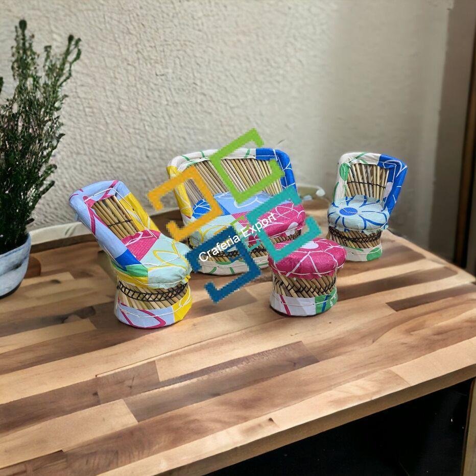 Handmade Eco-Friendly Bamboo Kids Sofa Set Toy for Kanha Ji/ Playing Decoration Sofa / Miniature showpiece