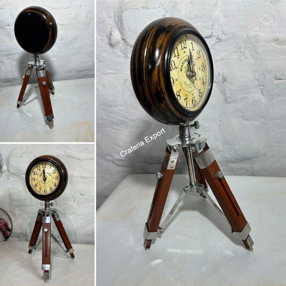 Wooden Tripot Stand Analog Vintage Table Clock handicraft decorative item