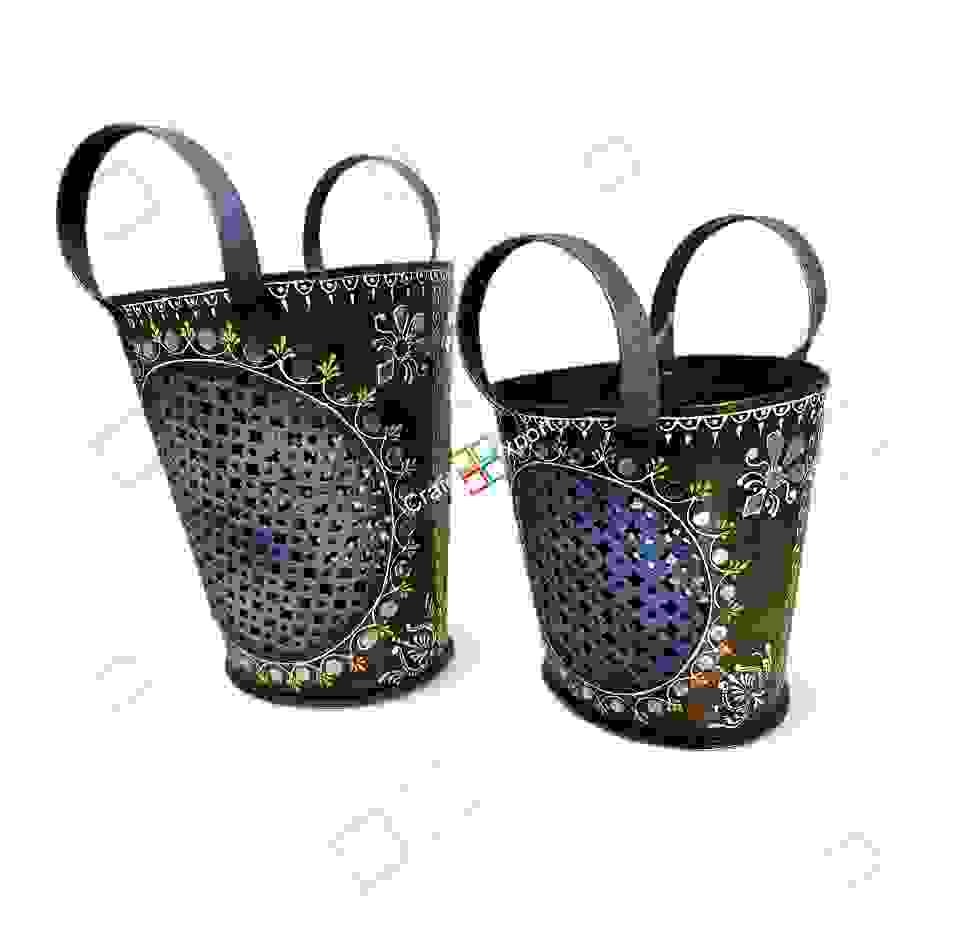 Handicrafted Wrought Iron Bucket Shaped Books /Magazine Holder/Utility Box