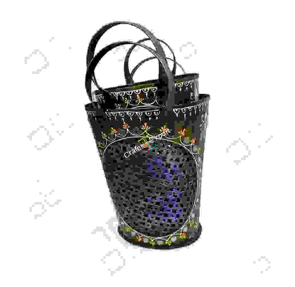 Handicrafted Wrought Iron Bucket Shaped Books /Magazine Holder/Utility Box