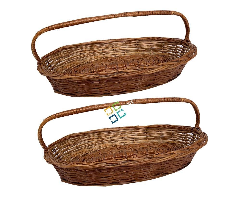 Bamboo Multipurpose Storage Basket Oval Handle ( Set of 2 )