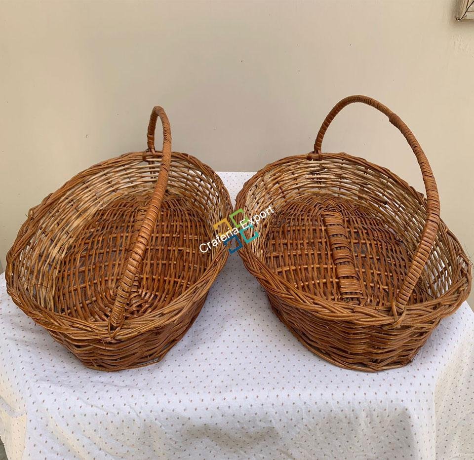 Bamboo Multipurpose Storage Basket Oval Handle ( Set of 2 )