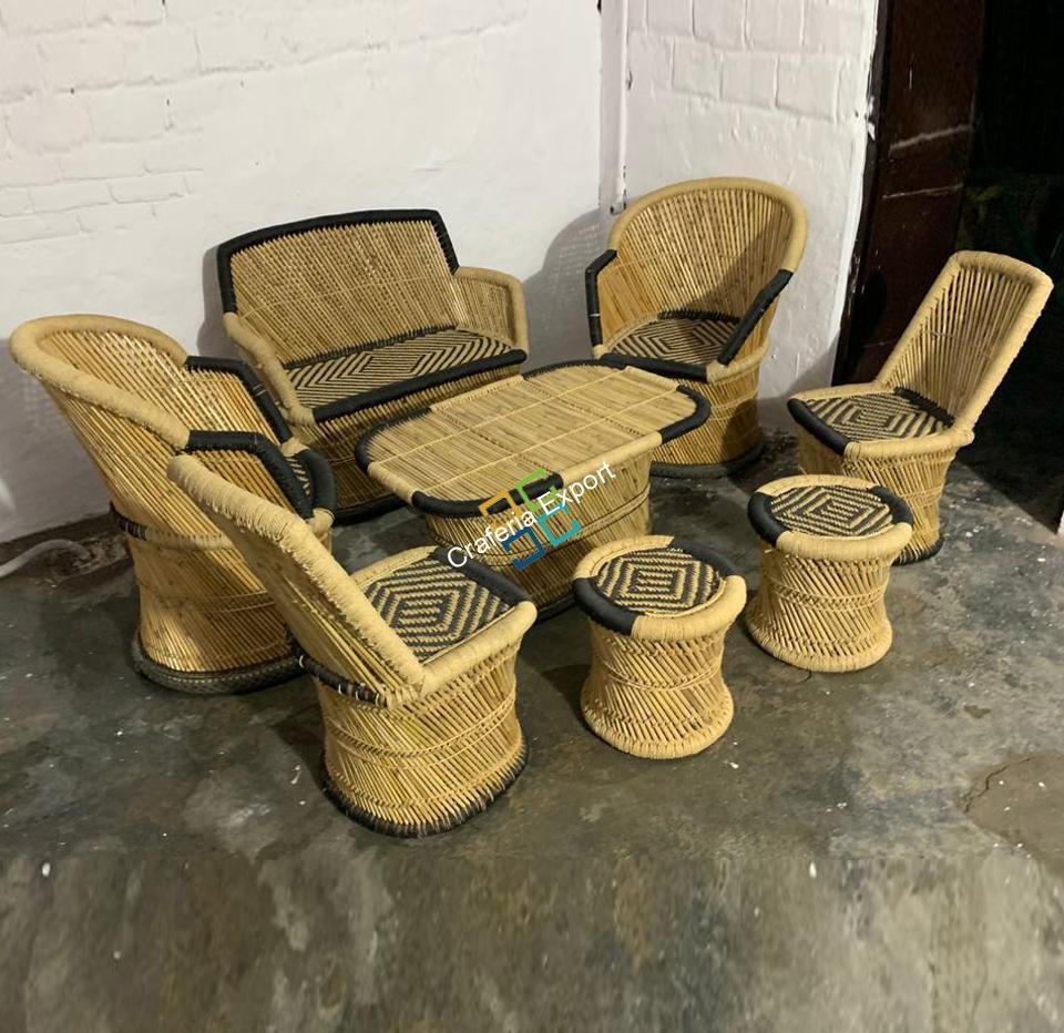 Bamboo Handmade Mudha Furniture (Set of 8) Chairs,Table Stools for living Areas of Home , Hotels , Resorts  Use