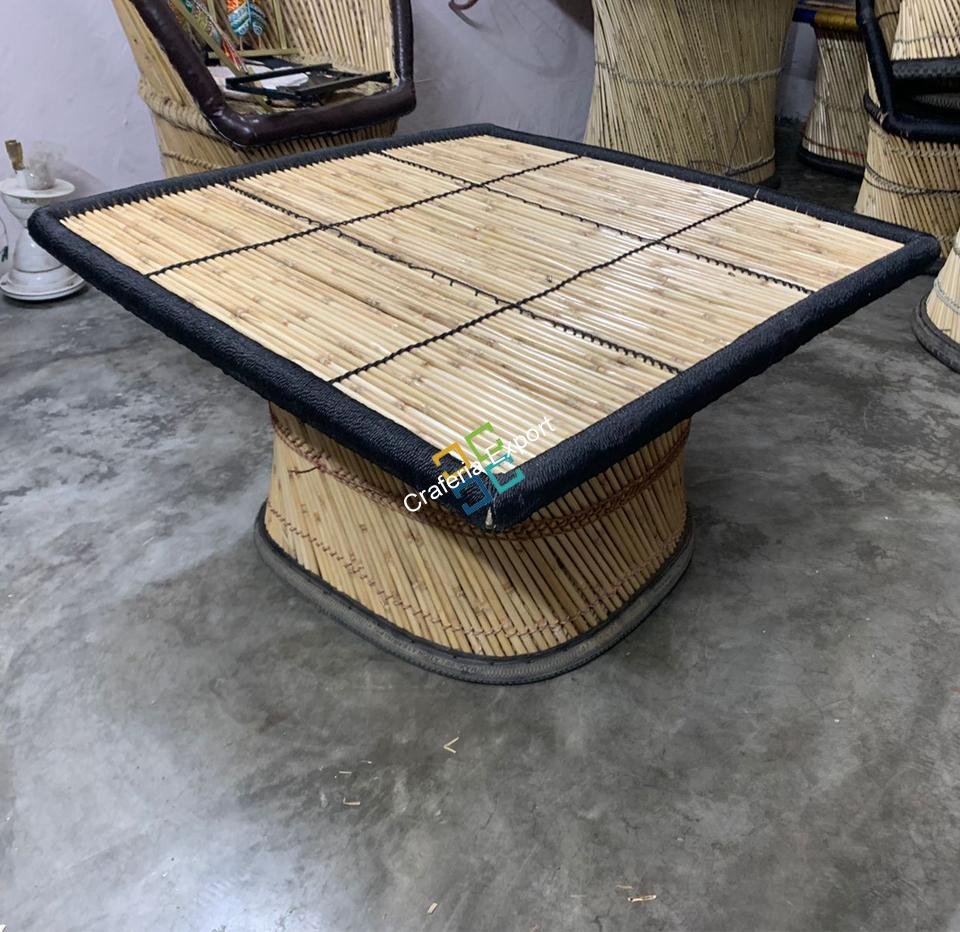 Bamboo Handmade Square Top Table | Home living Areas ,Garden , Cafe , Dinner Table -Black Color