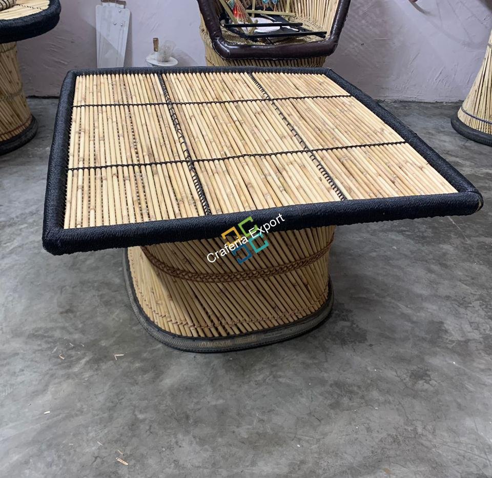 Bamboo Handmade Square Top Table | Home living Areas ,Garden , Cafe , Dinner Table -Black Color
