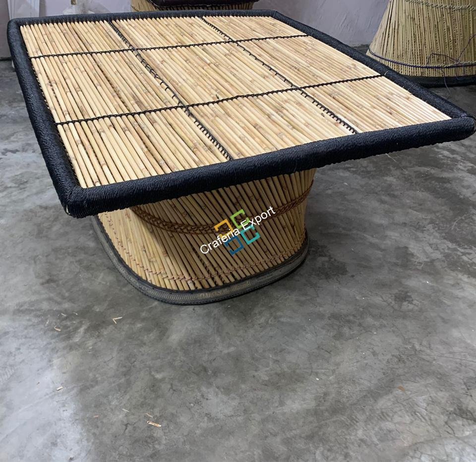 Bamboo Handmade Square Top Table | Home living Areas ,Garden , Cafe , Dinner Table -Black Color