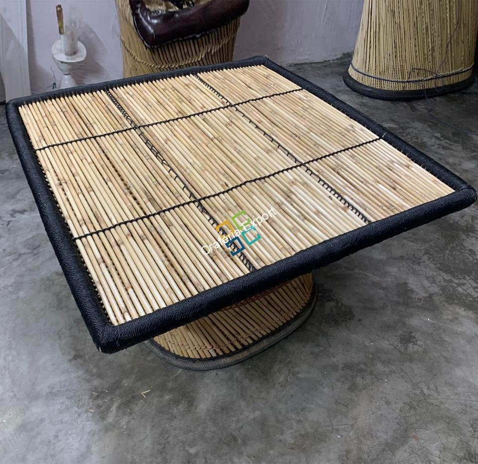 Bamboo Handmade Square Top Table | Home living Areas ,Garden , Cafe , Dinner Table -Black Color