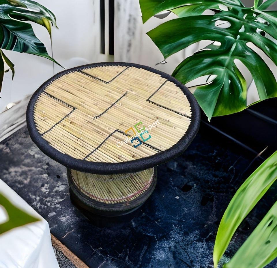 Bamboo Black Round Handmade table for Living Areas ,Garden , Hotels and Restaurants