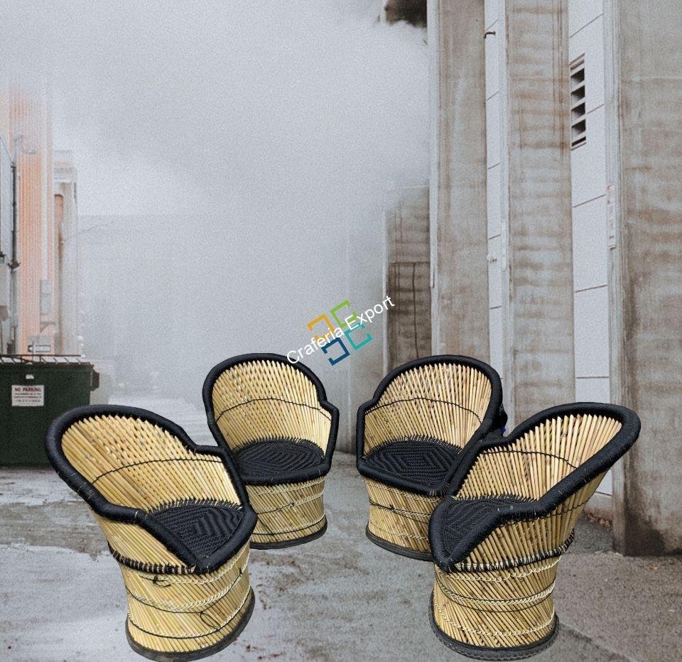 Bamboo Handmade Black XL Chairs Furniture  Set with Armrest -Portable ,Durable Chairs for Indoor outdoor Use.