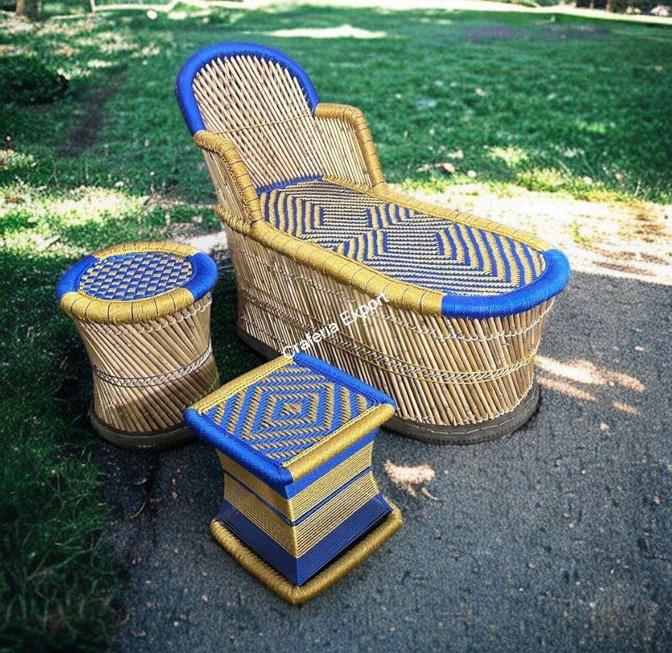 Eco-friendly Bamboo Long Mudha Chair for Indoor/Outdoor with Armrest in multicolour