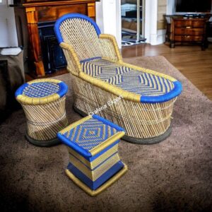 Eco-friendly Bamboo Long Mudha Chair for Indoor/Outdoor with Armrest in multicolour