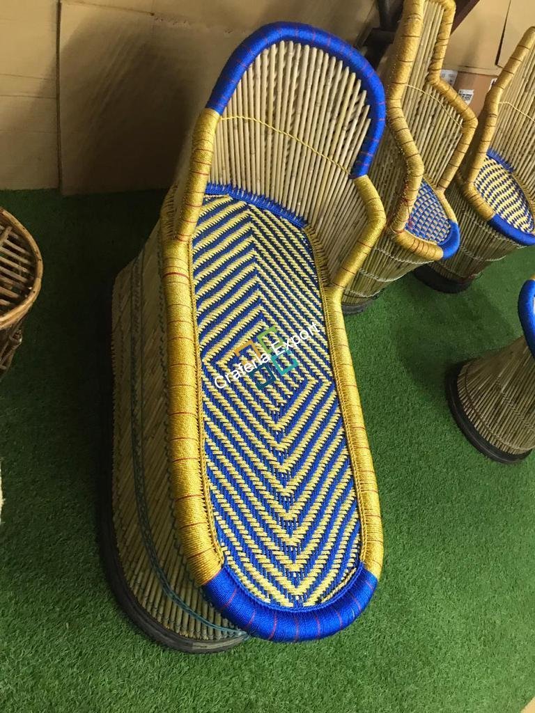 Eco-friendly Bamboo Long Mudha Chair for Indoor/Outdoor with Armrest in multicolour