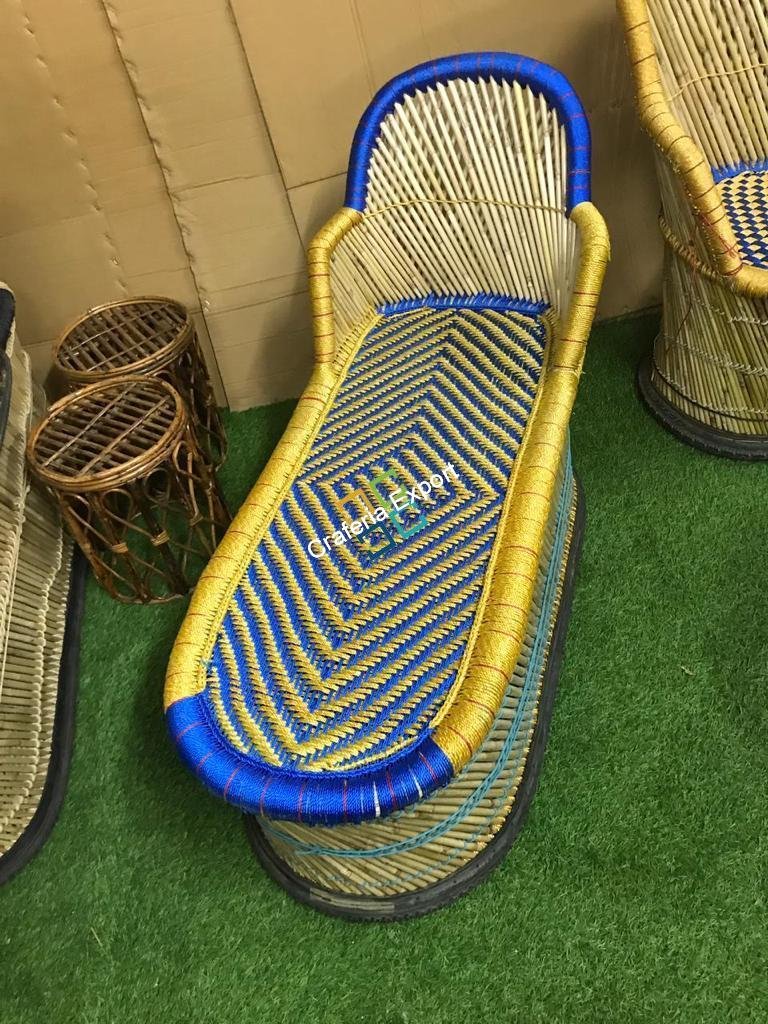 Eco-friendly Bamboo Long Mudha Chair for Indoor/Outdoor with Armrest in multicolour