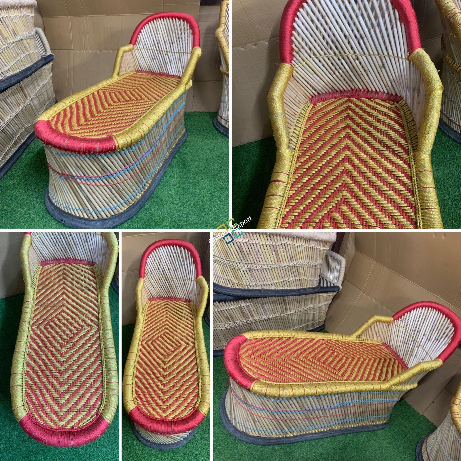 Eco-friendly Bamboo Long Mudha Chair for Indoor/Outdoor with Armrest in multicolour