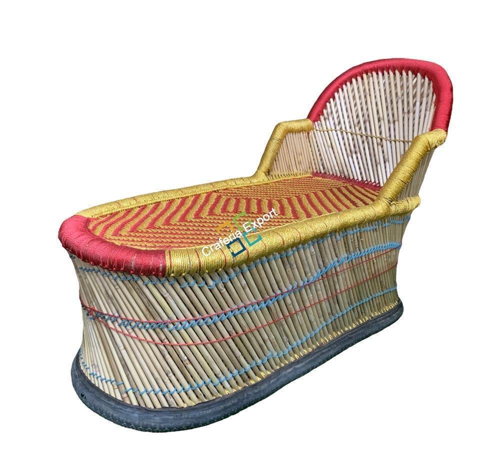 Eco-friendly Bamboo Long Mudha Chair for Indoor/Outdoor with Armrest in multicolour