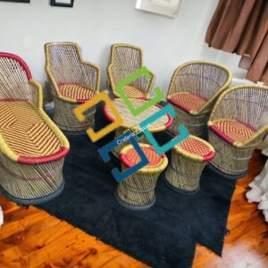 Bamboo Mudha chairs table set furniture with armrest for indoor/ outdoor- set of 8
