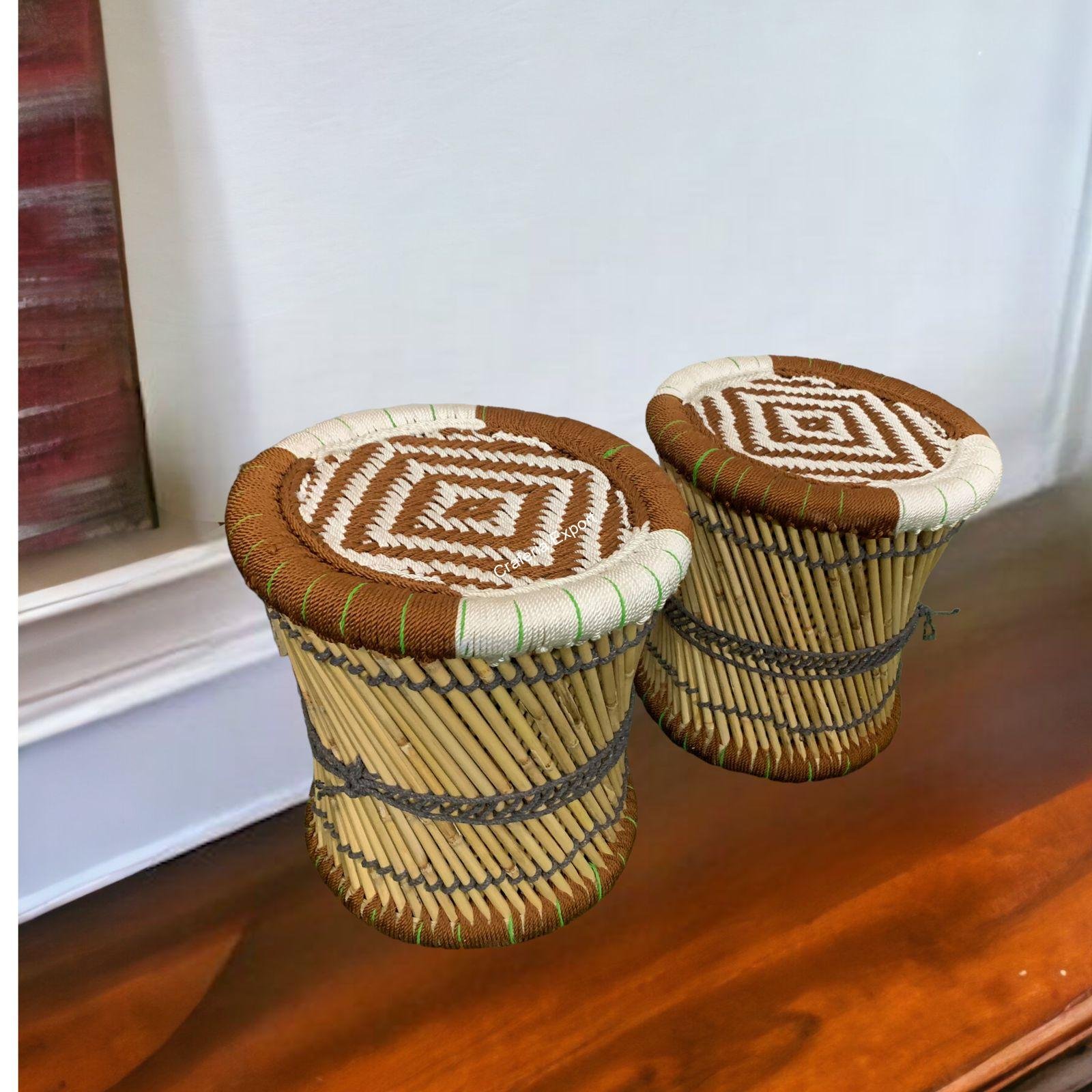 Natural Bamboo Handmade Stool /Mudda of Rashmi Fabrics for Indoor and Outdoor