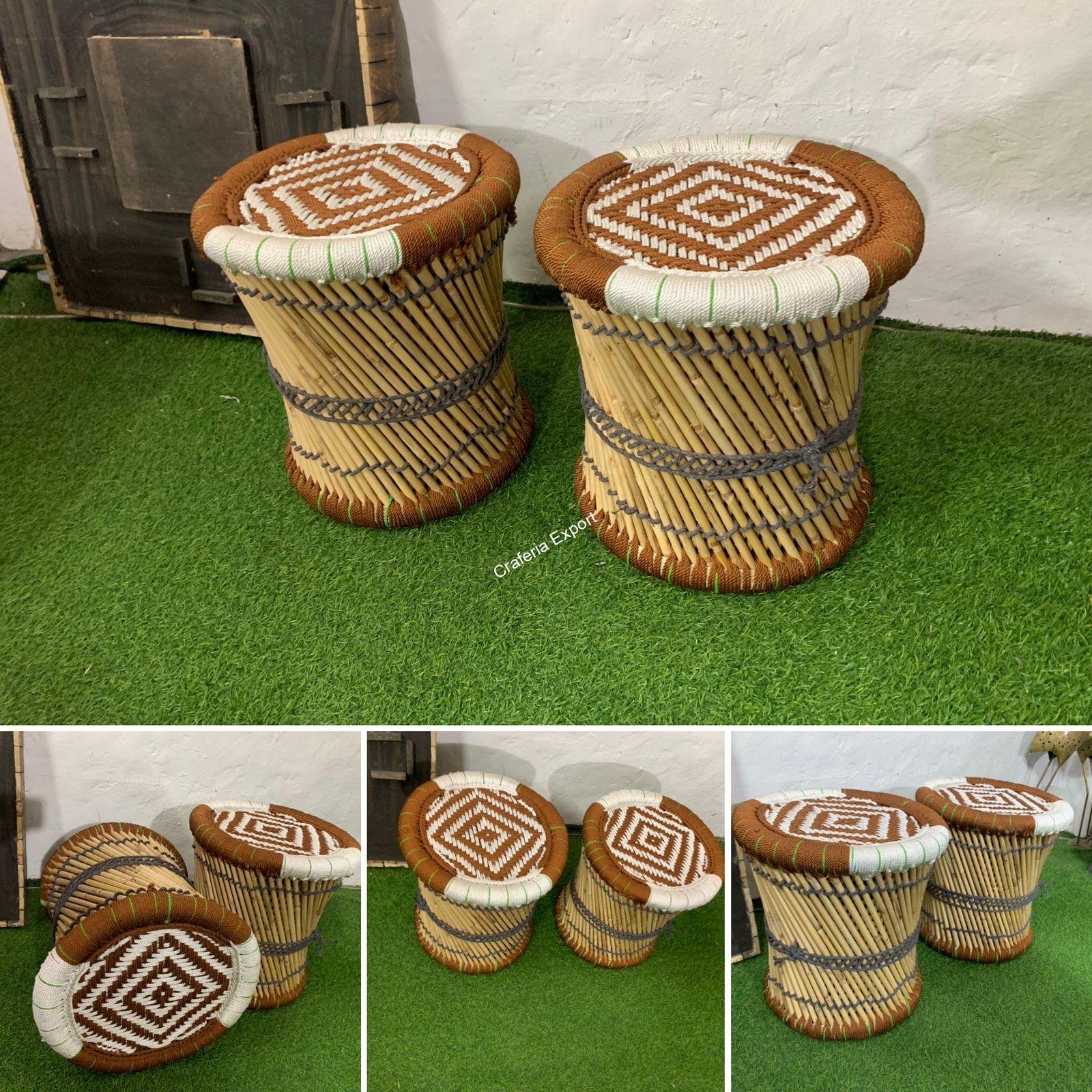 Natural Bamboo Handmade Stool /Mudda of Rashmi Fabrics for Indoor and Outdoor