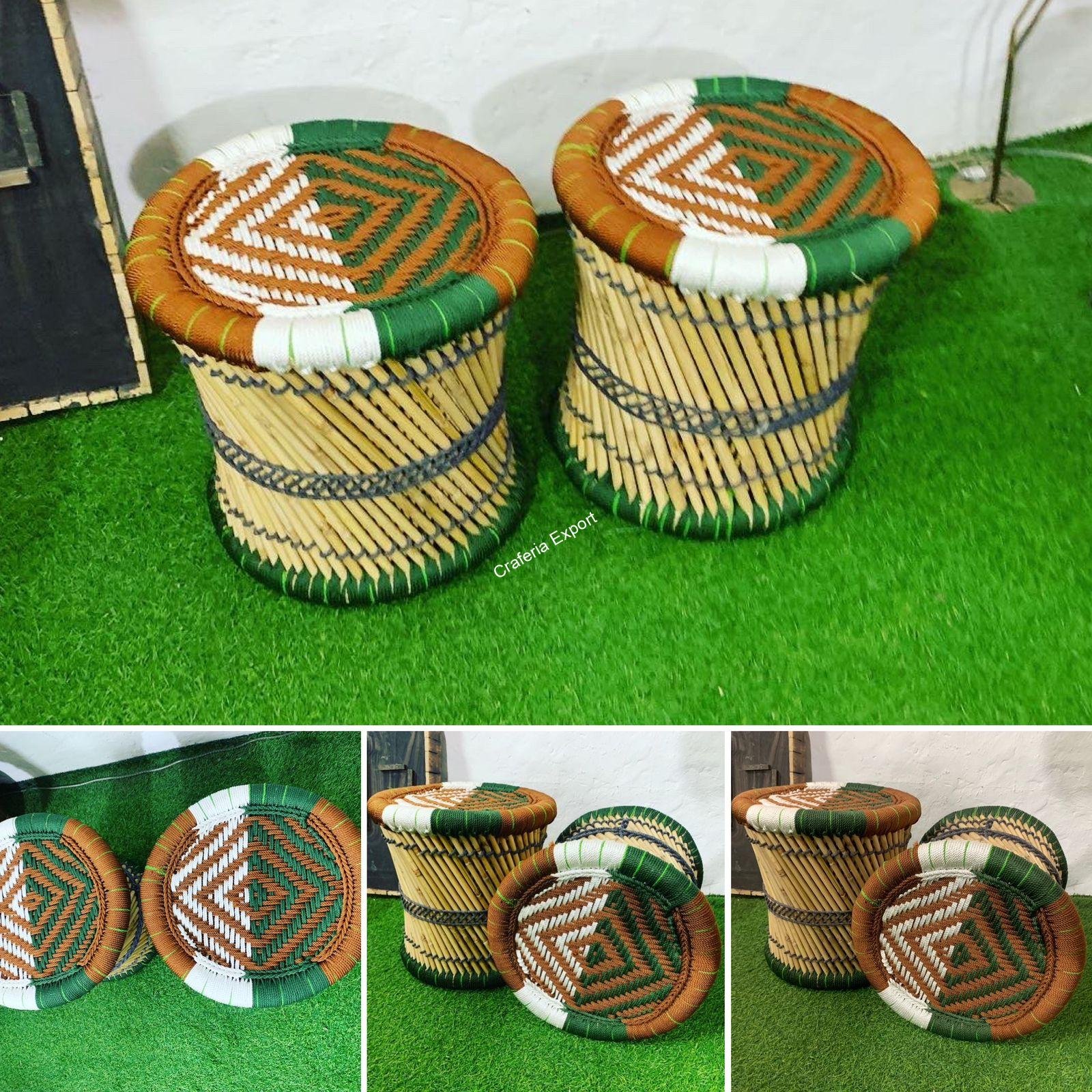 Natural Bamboo Handmade Stool /Mudda of Rashmi Fabrics for Indoor and Outdoor