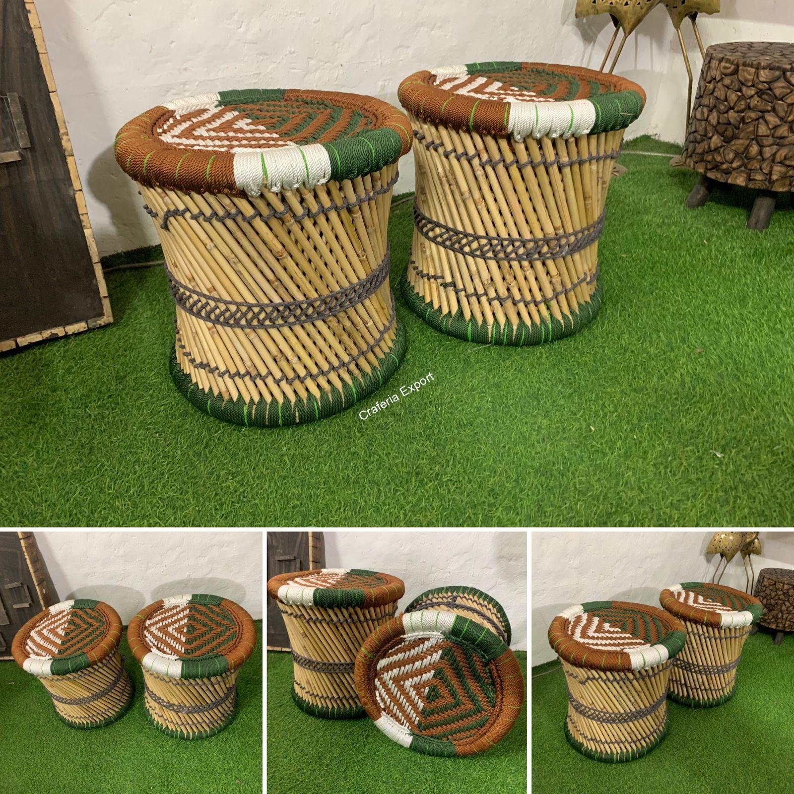 Natural Bamboo Handmade Stool /Mudda of Rashmi Fabrics for Indoor and Outdoor