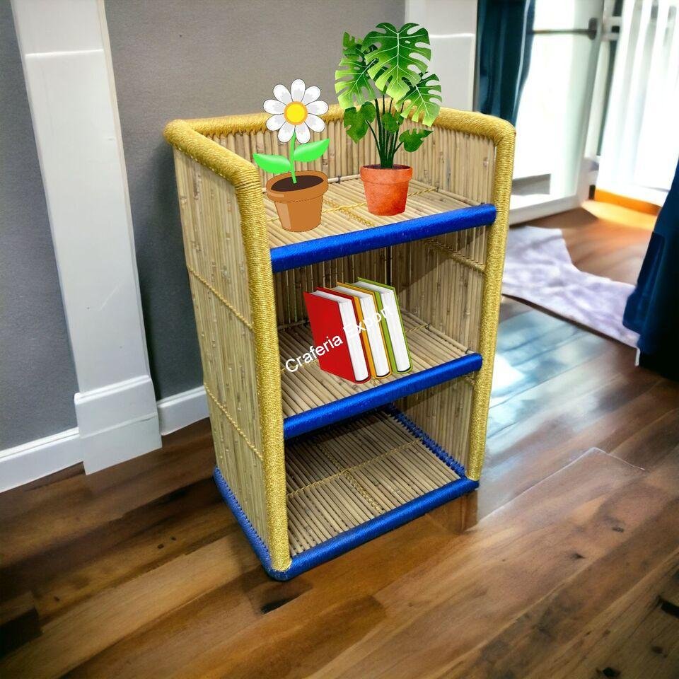 Ethnic Contemporary Book Shelves, Bamboo Bookcase shelf storage Rack for for living room and outdoor