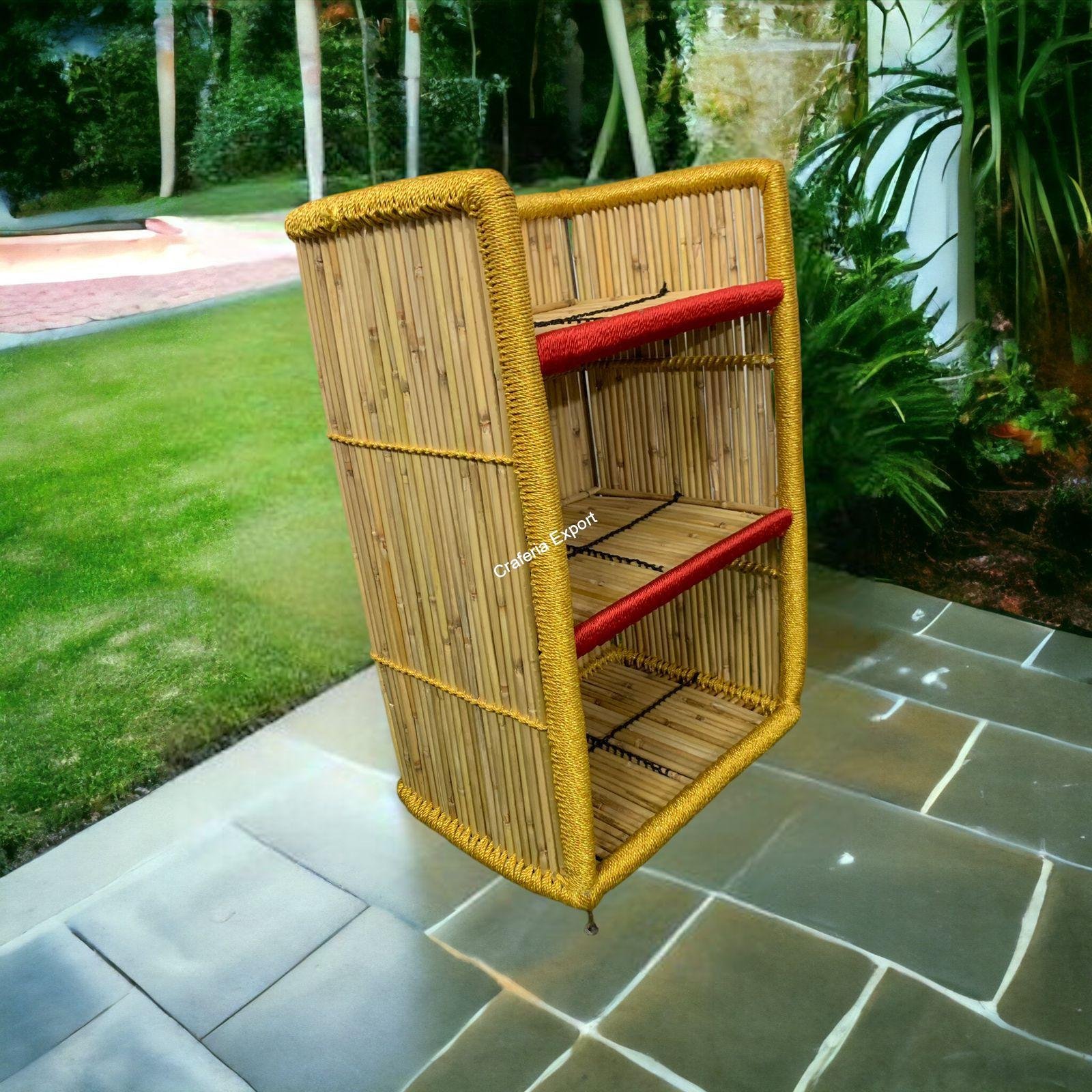 Ethnic Contemporary Book Shelves, Bamboo Bookcase shelf storage Rack for for living room and outdoor