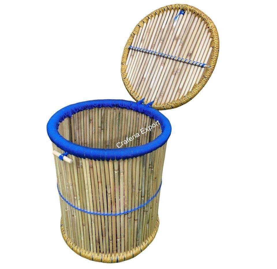 Eco-Friendly Round Bamboo Cane Jute Rope Hand Made Laundry Storage Basket