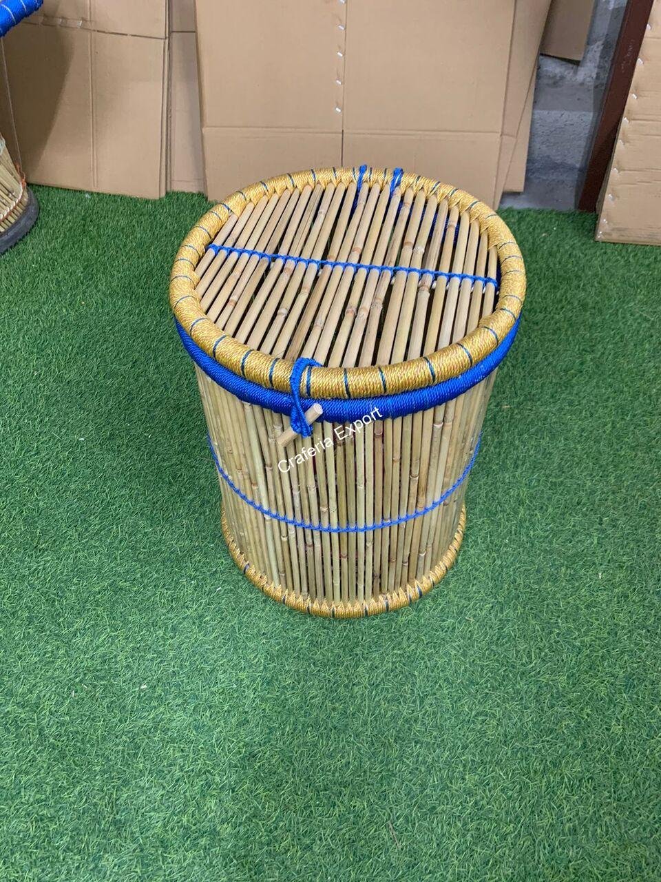 Eco-Friendly Round Bamboo Cane Jute Rope Hand Made Laundry Storage Basket