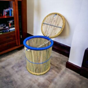 Eco-Friendly Round Bamboo Cane Jute Rope Hand Made Laundry Storage Basket