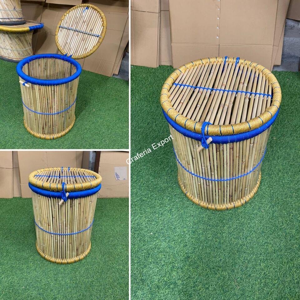 Eco-Friendly Round Bamboo Cane Jute Rope Hand Made Laundry Storage Basket