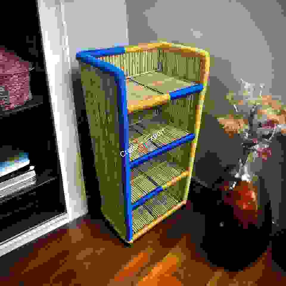 Bamboo bookshelf rack with 4 tier shelf / Handmade cane bamboo shelves