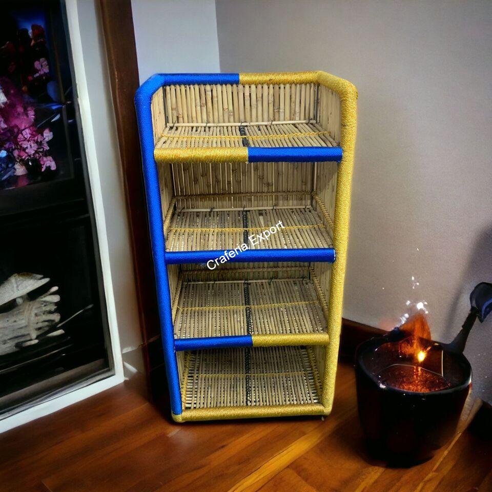 Bamboo bookshelf rack with 4 tier shelf / Handmade cane bamboo shelves