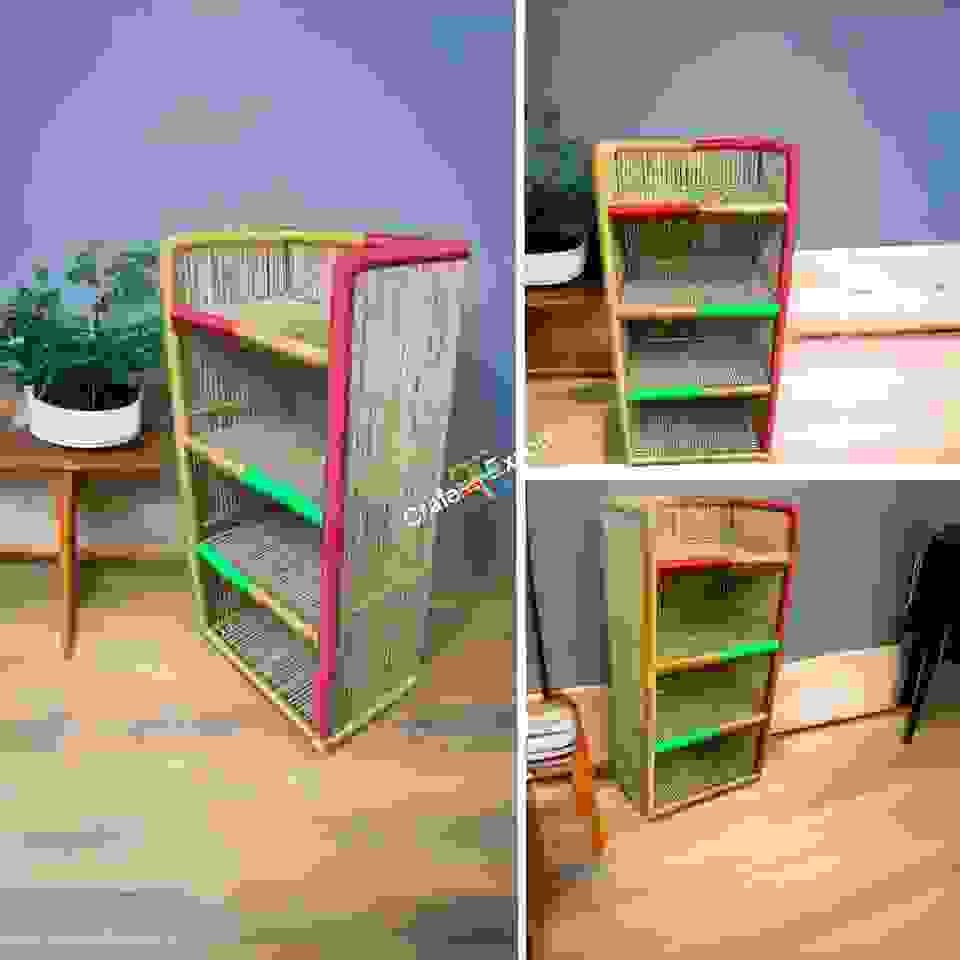 Bamboo bookshelf rack with 4 tier shelf / Handmade cane bamboo shelves