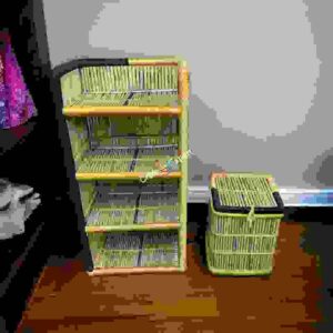 Bamboo shelf rack and laundry basket combo set